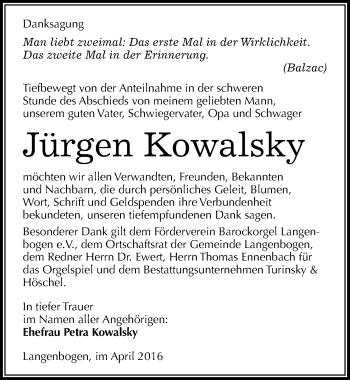 Traueranzeige von Jürgen Kowalsky von Mitteldeutsche Zeitung Halle/Saalkreis