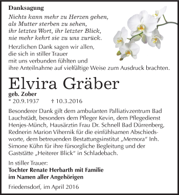 Traueranzeige von Elvira Gräber von Mitteldeutsche Zeitung Merseburg/Querfurt