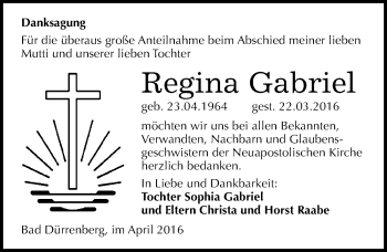 Traueranzeige von Regina Gabriel von Mitteldeutsche Zeitung Merseburg/Querfurt