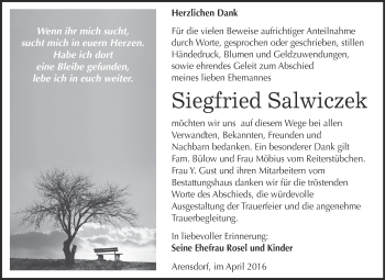 Traueranzeige von Siegfried Salwiczek von WVG - Wochenspiegel Dessau / Köthen