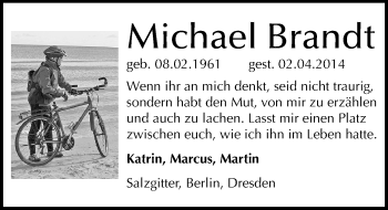 Traueranzeige von Michael Brandt von Mitteldeutsche Zeitung Naumburg/Nebra