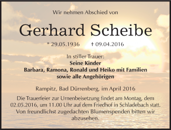 Traueranzeige von Gerhard Scheibe von Mitteldeutsche Zeitung Merseburg/Querfurt