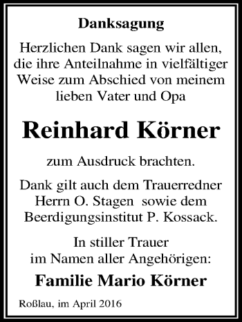 Traueranzeige von Reinhard Körner von Mitteldeutsche Zeitung Dessau-Roßlau
