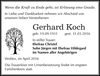 Traueranzeige von Gerhard Koch von Mitteldeutsche Zeitung Bitterfeld