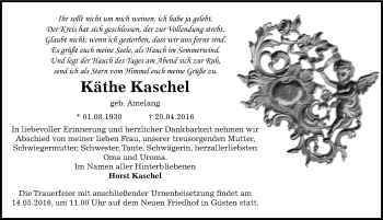 Traueranzeige von Käthe Kaschel von Mitteldeutsche Zeitung Bernburg