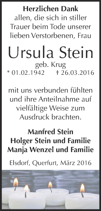 Traueranzeige von Ursula Stein von WVG - Wochenspiegel Dessau / Köthen