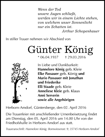 Traueranzeige von Günter König von Mitteldeutsche Zeitung Quedlinburg