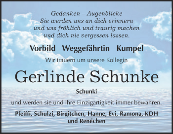 Traueranzeige von Gerlinde Schunke von Super Sonntag Wittenberg
