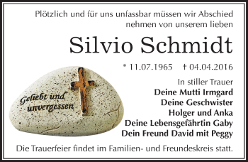Traueranzeige von Silvio Schmidt von Mitteldeutsche Zeitung Dessau-Roßlau