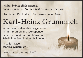 Traueranzeige von Karl-Heinz Grummich von Mitteldeutsche Zeitung Sangerhausen