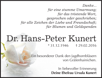 Traueranzeige von Hans-Peter Kunert von Mitteldeutsche Zeitung Wittenberg