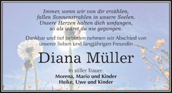Traueranzeige von Diana Müller von Mitteldeutsche Zeitung Mansfelder Land
