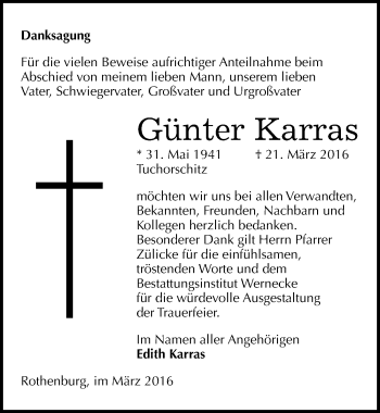 Traueranzeige von Günter Karras von Mitteldeutsche Zeitung Halle/Saalkreis