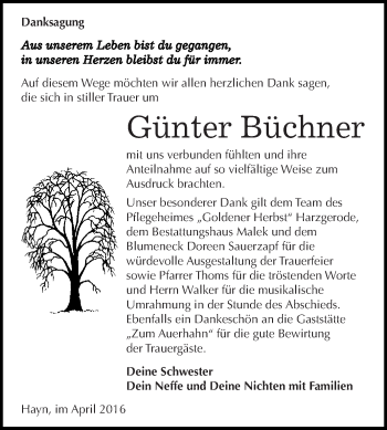 Traueranzeige von Günter Büchner von WVG - Wochenspiegel SGH