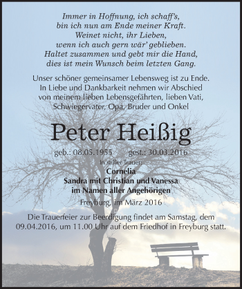 Traueranzeige von Peter Heißig von Mitteldeutsche Zeitung Naumburg/Nebra