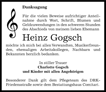 Traueranzeige von Heinz Gogsch von Mitteldeutsche Zeitung Zeitz
