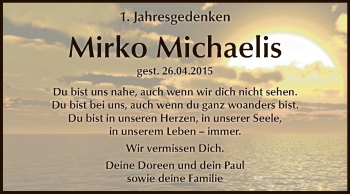 Traueranzeige von Mirko Michaelis von WVG - Wochenspiegel Dessau / Köthen