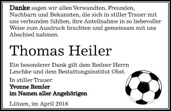Traueranzeige von Thomas Heiler von Mitteldeutsche Zeitung Weißenfels