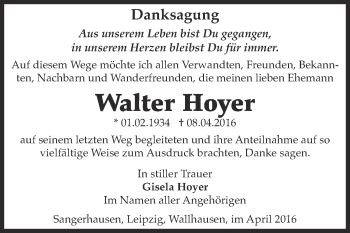 Traueranzeige von Walter Hoyer von Super Sonntag SGH Mansf. Land