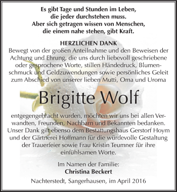 Traueranzeige von Brigitte Wolf von Mitteldeutsche Zeitung Aschersleben