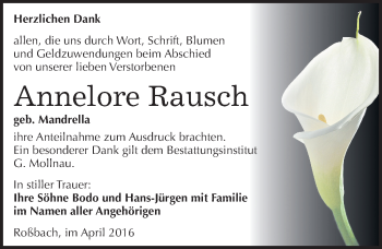 Traueranzeige von Annelore Rausch von Mitteldeutsche Zeitung Merseburg/Querfurt