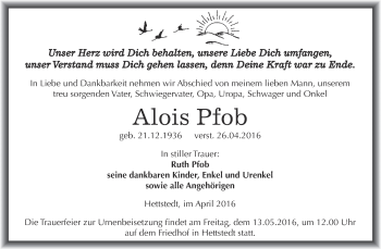 Traueranzeige von Alois Pfob von Super Sonntag SGH Mansf. Land