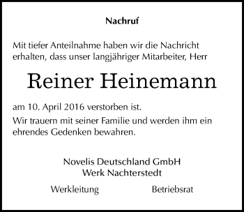 Traueranzeige von Reiner Heinemann von Mitteldeutsche Zeitung Aschersleben