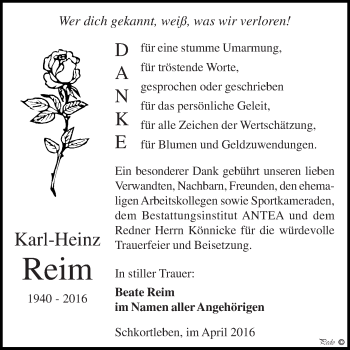 Traueranzeige von Karl-Heinz Reim von WVG - Wochenspiegel NMB / WSF / ZTZ