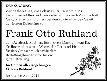 Traueranzeige von Frank Otto Ruhland von Mitteldeutsche Zeitung Bitterfeld