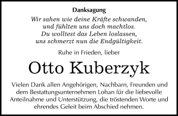 Traueranzeige von Otto Kuberzyk von Mitteldeutsche Zeitung Bitterfeld