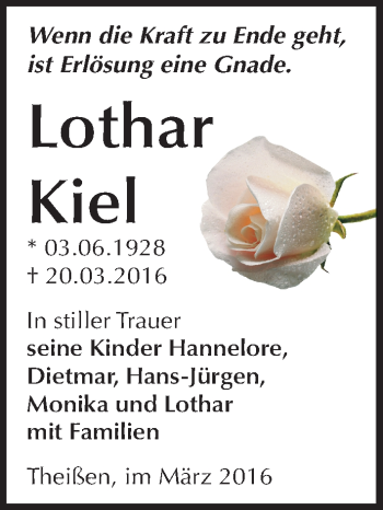 Traueranzeige von Lothar Kiel von Mitteldeutsche Zeitung Zeitz