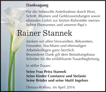 Traueranzeige von Rainer Stannek von Mitteldeutsche Zeitung Dessau-Roßlau