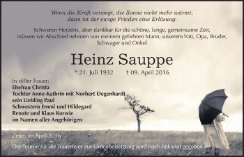 Traueranzeige von Heinz Sauppe von Mitteldeutsche Zeitung Zeitz