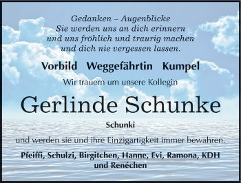 Traueranzeige von Gerlinde Schunke von Mitteldeutsche Zeitung Wittenberg
