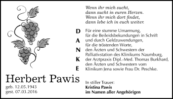 Traueranzeige von Herbert Pawis von Mitteldeutsche Zeitung Naumburg/Nebra