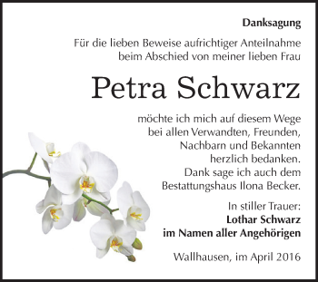 Traueranzeige von Petra Schwarz von Super Sonntag SGH Mansf. Land