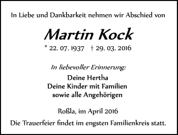 Traueranzeige von Martin Kock von Mitteldeutsche Zeitung Sangerhausen