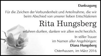 Traueranzeige von Rita Hungsberg von Super Sonntag SGH Mansf. Land