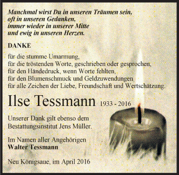 Traueranzeige von Ilse Tessmann von Mitteldeutsche Zeitung Aschersleben