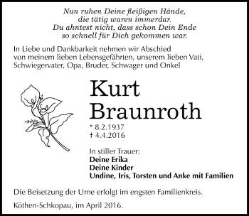 Traueranzeige von Kurt Braunroth von Mitteldeutsche Zeitung