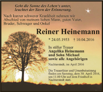 Traueranzeige von Reiner Heinemann von Super Sonntag Aschersleben