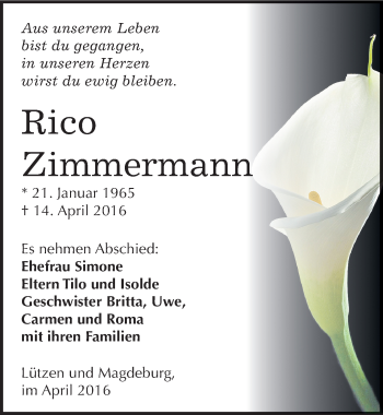 Traueranzeige von Rico Zimmermann von Mitteldeutsche Zeitung Weißenfels