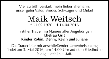 Traueranzeige von Maik Weitsch von Mitteldeutsche Zeitung Bernburg