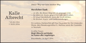 Traueranzeige von Kalle Albrecht von WVG - Wochenspiegel Merseburg