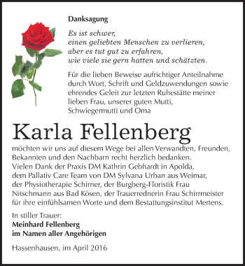 Traueranzeige von Karla  Fellenberg von Mitteldeutsche Zeitung Naumburg/Nebra