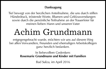 Traueranzeige von Achim Grundmann von Mitteldeutsche Zeitung Naumburg/Nebra