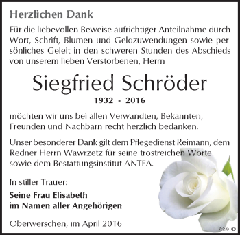 Traueranzeige von Siegfried Schröder von Mitteldeutsche Zeitung Weißenfels