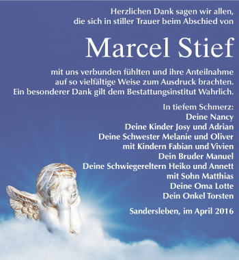 Traueranzeige von Marcel Stief von Mitteldeutsche Zeitung Mansfelder Land