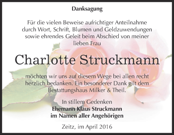 Traueranzeige von Charlotte Struckmann von Super Sonntag Zeitz