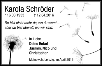 Traueranzeige von Karola Schröder von Mitteldeutsche Zeitung Zeitz